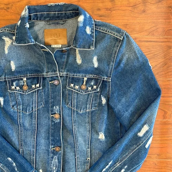 BBJ Total Destruction Oversized Denim Dark Wash Distressed Jean Jacket - Picture 2 of 9